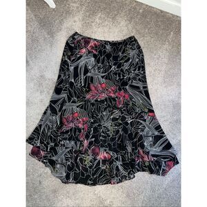 Chicos Layered Abstract & Floral Silk Midi Skirt 2